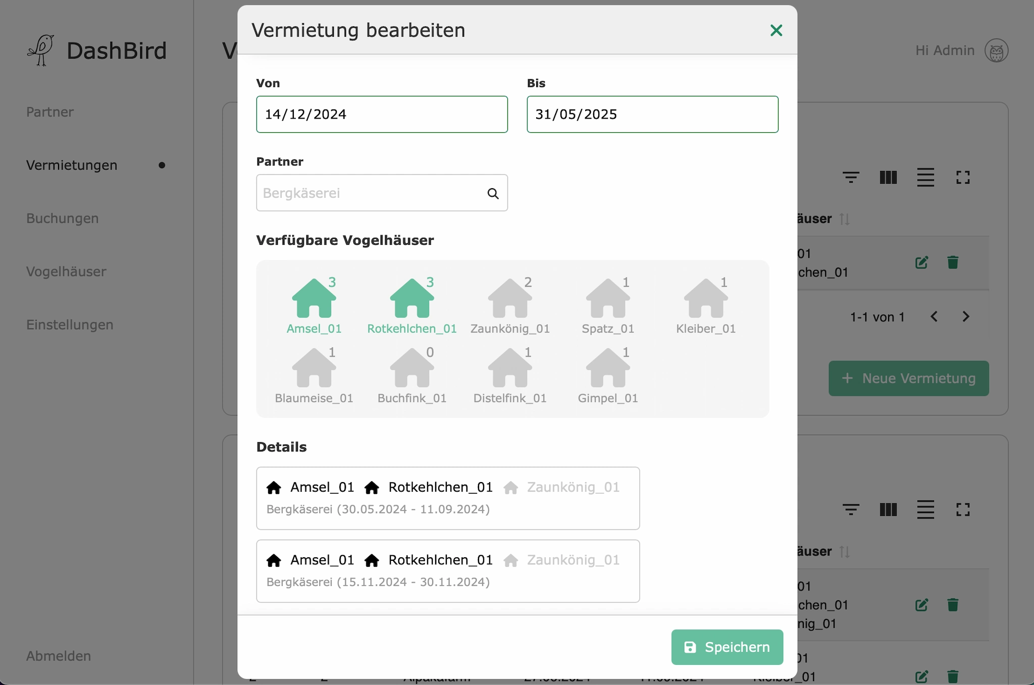 Buchungssoftware für "Im Vogelhaus"