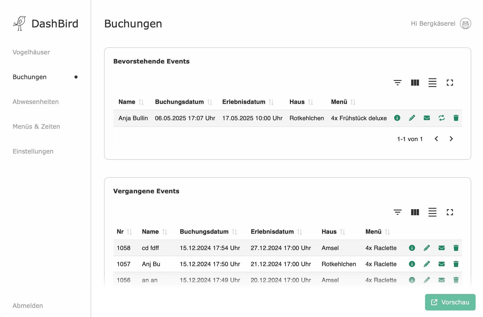 Buchungssoftware für "Im Vogelhaus"