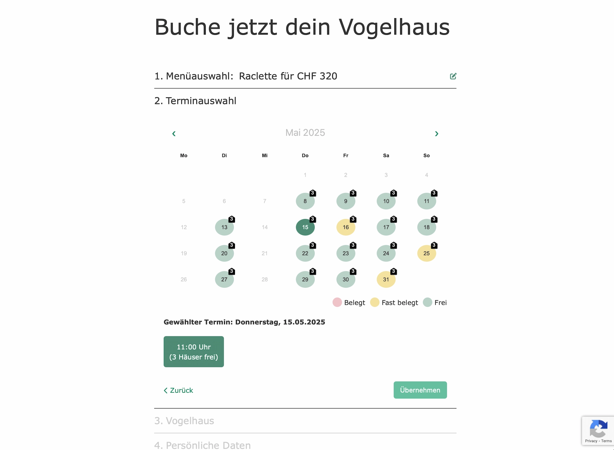Buchungssoftware für "Im Vogelhaus"